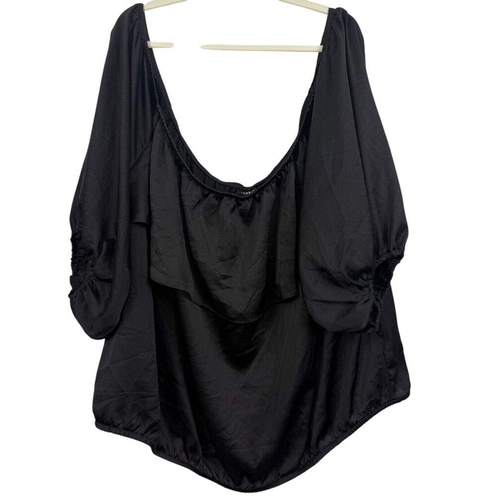Torrid Womens Off Shoulder Blouson Black Satin Top 18618515 Ruffle Shirt sz 6X